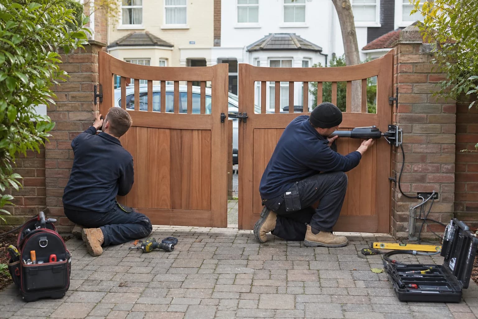 Engineers retrofitting automation to existing timber driveway gates