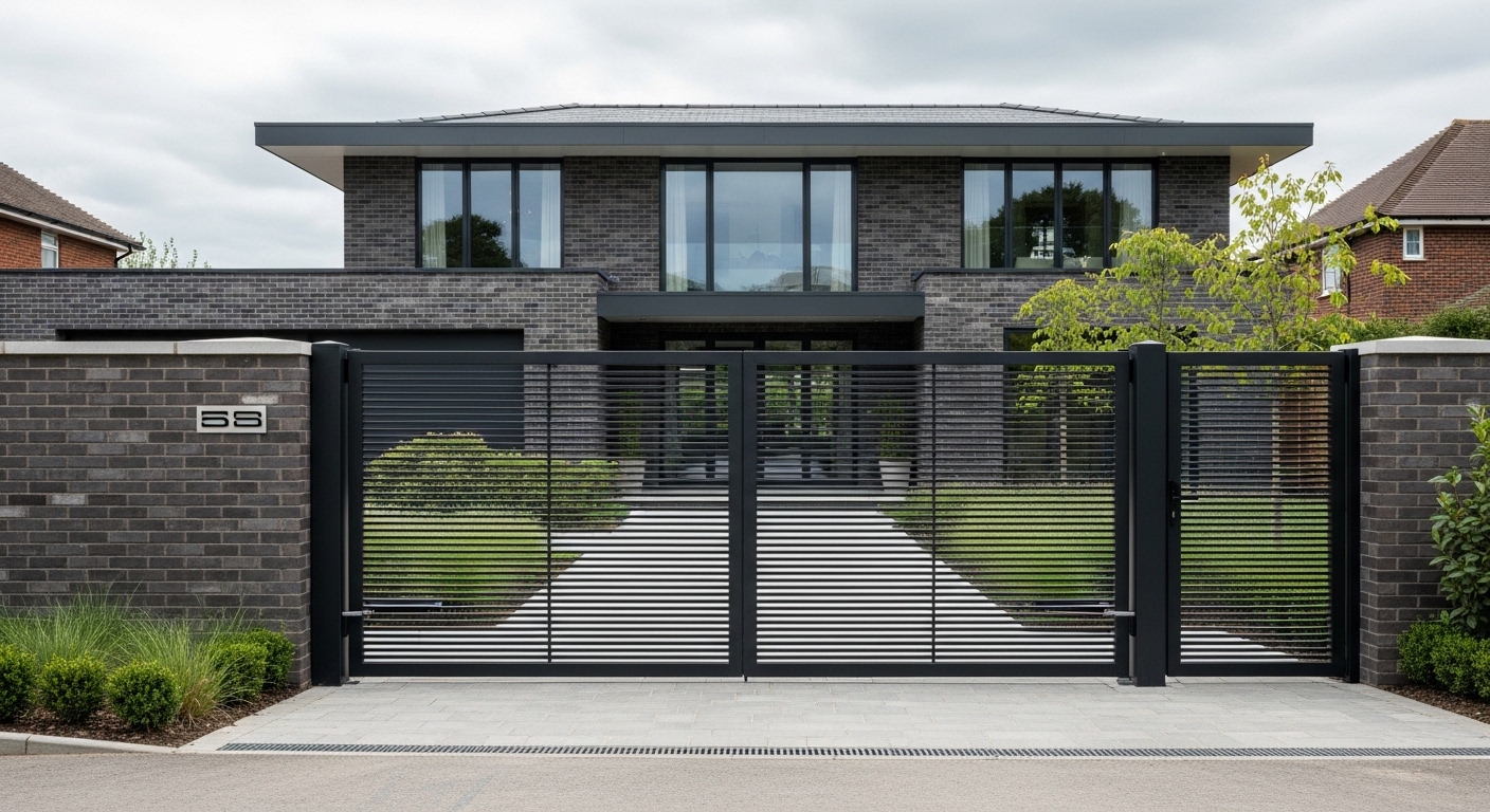 Modern sliding driveway gate on a London property
