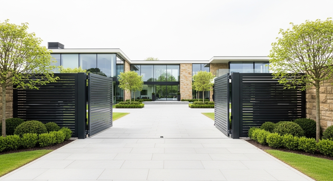 Traditional swing driveway gates on a period London home