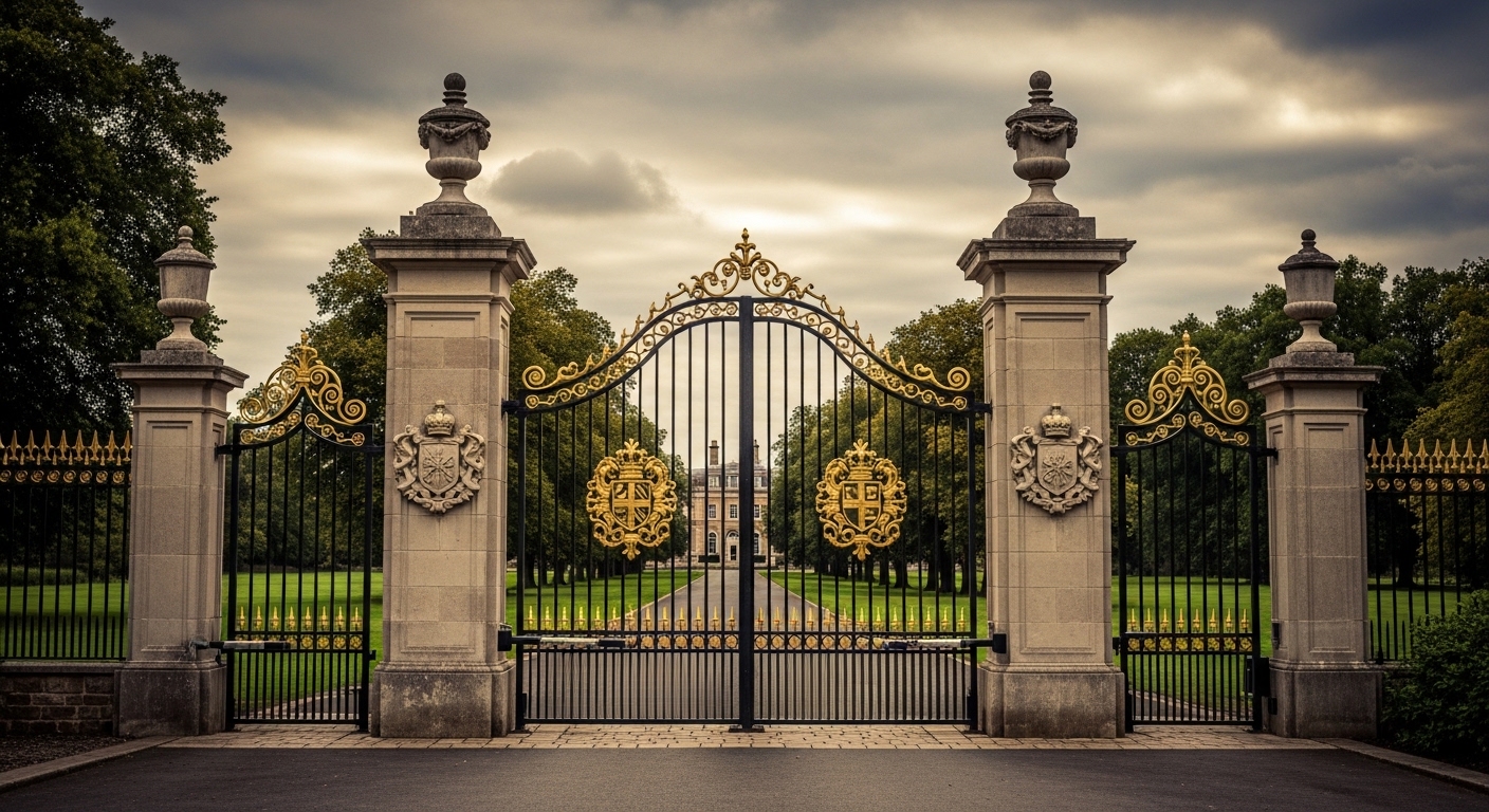 Period London property with ornate iron driveway gates
